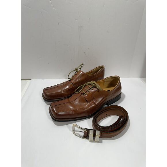 Zota Other - Zota Mens Cognac Brown Leather Dress Oxford Shoes Sz 10.5 + Genuine Leather Belt